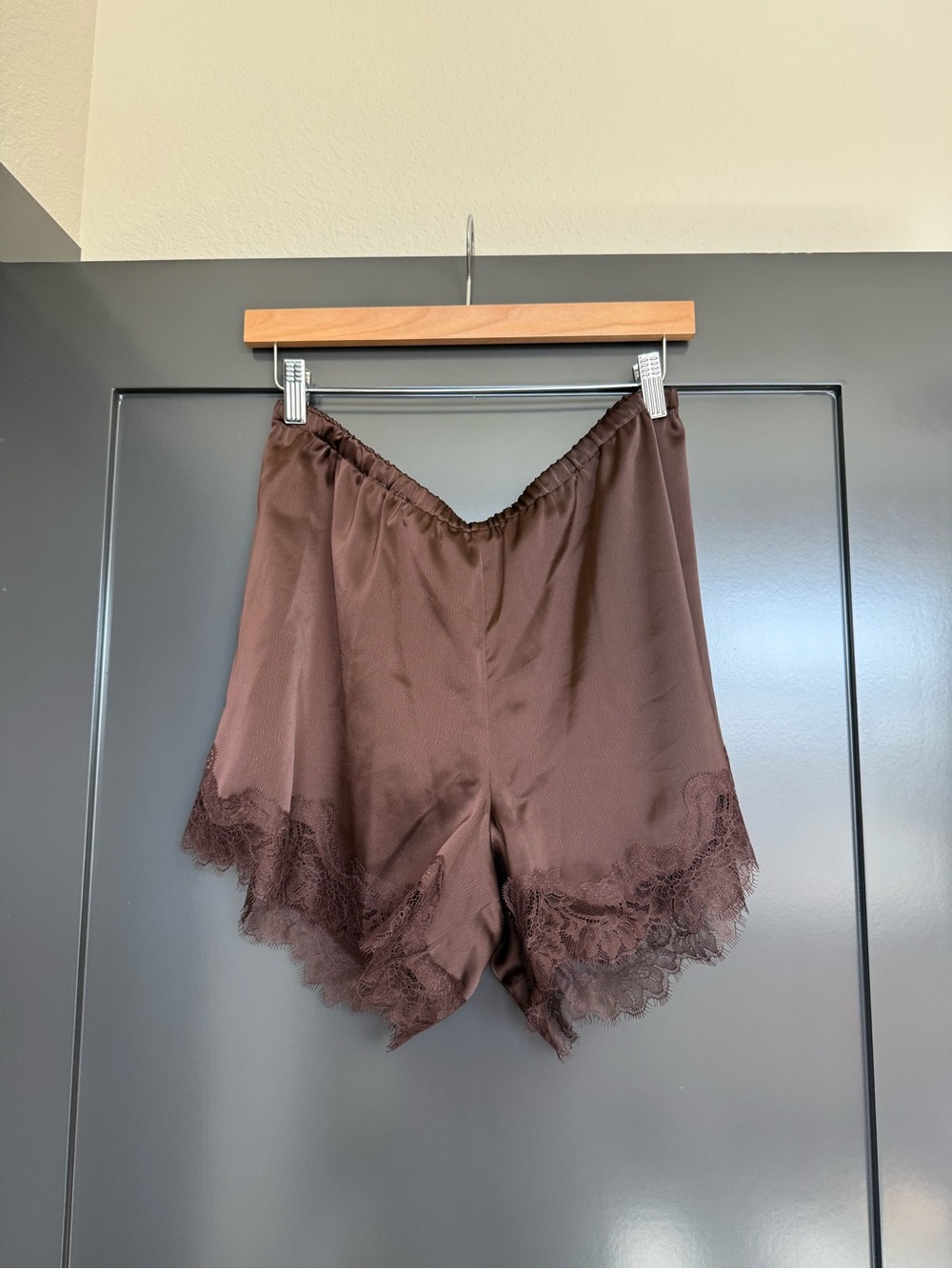 A New Day Silky Lace-Trim Shorts - Brown